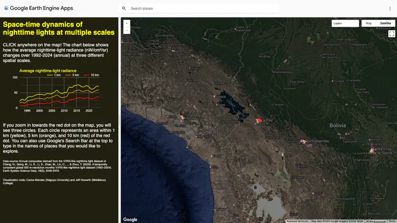 Series temporales anuales localizadas de luces nocturnas (tipo VIIRS) 1992-2024