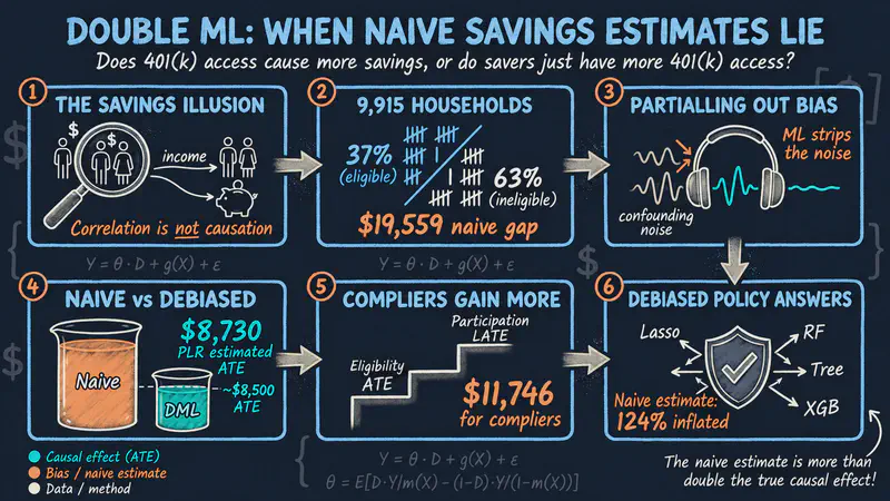 Double Machine Learning con datos de planes 401(k): de los efectos de elegibilidad al análisis de cumplidores