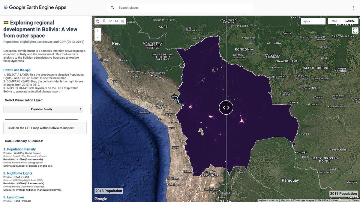 Dinámica espacio-temporal de la población, la luminosidad, la cobertura del suelo y el PIB en Bolivia (2013-2019)