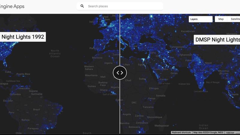 Space-time dynamics of nighttime lights: DMSP-corrected data