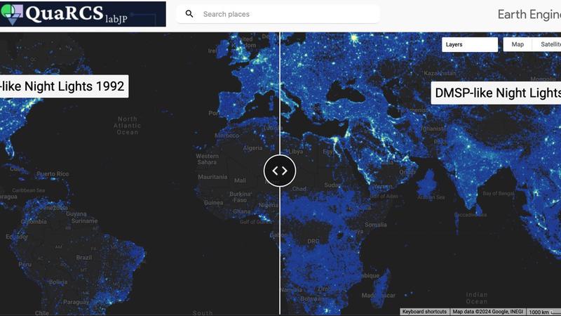 Space-time dynamics of nighttime lights: DMSP-like data