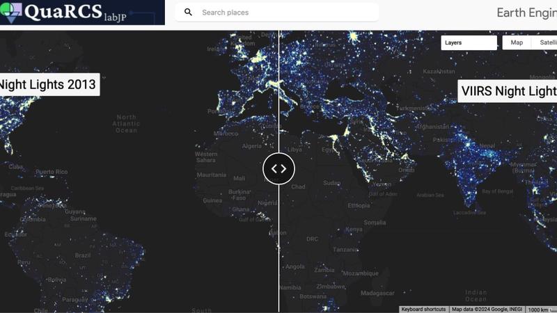 Space-time dynamics of nighttime lights: VIIRS-annual data