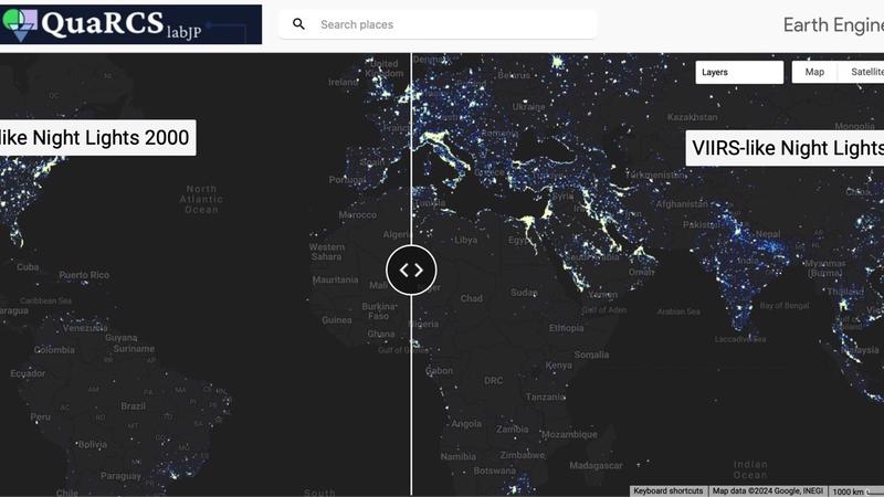 Space-time dynamics of nighttime lights: VIIRS-like data
