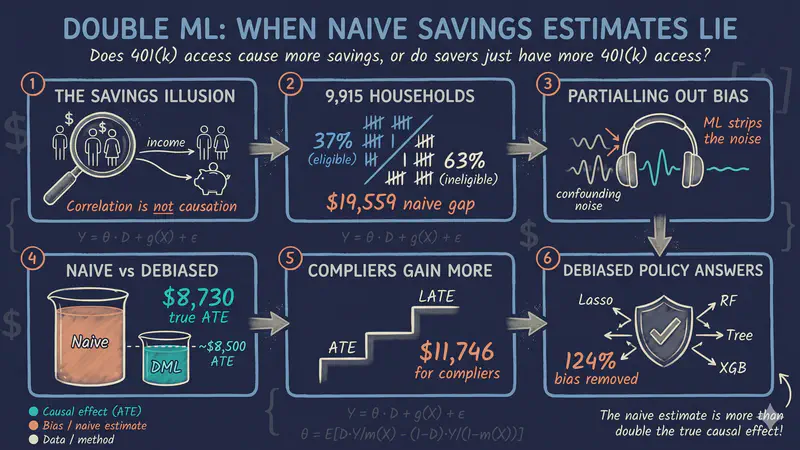 Double Machine Learning with 401(k) Data: From Eligibility Effects to Complier Analysis