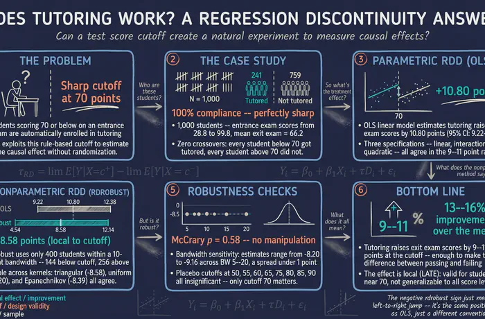Regression Discontinuity Design (RDD) in Stata: Evaluating a Tutoring Program