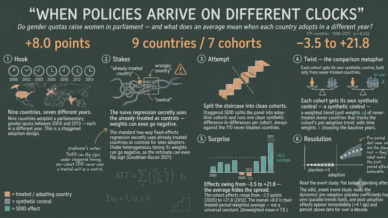Staggered Synthetic Difference-in-Differences (SDID) in Stata: Gender Quotas and Women in Parliament