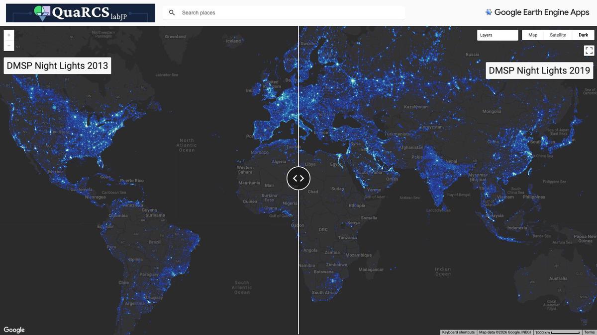 Space-time dynamics of nighttime lights: DMSP-extended data
